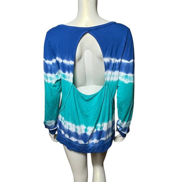 PL Movement Tie Dye Open Back Top Blue Turquoise Long Sleeve Stretch Size L - Picture 3 of 6